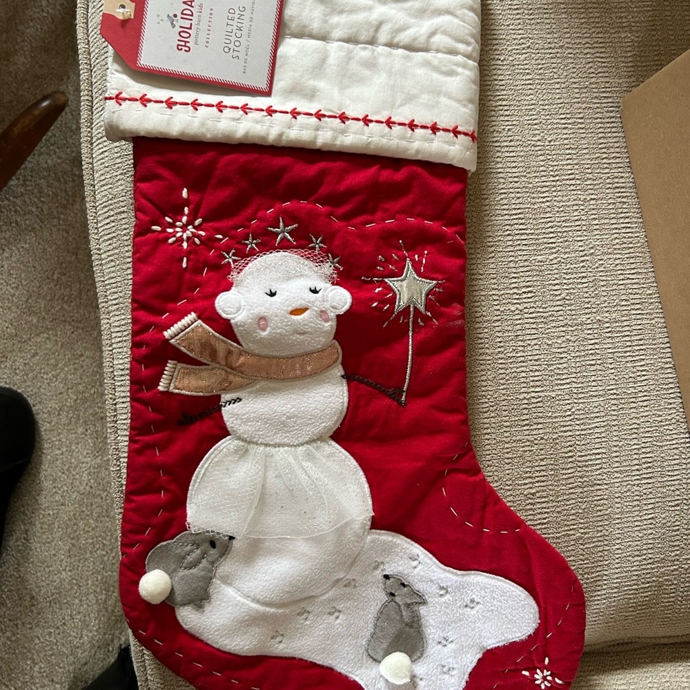 Pottery Barn Festive Red and Cream Snowman Stocking